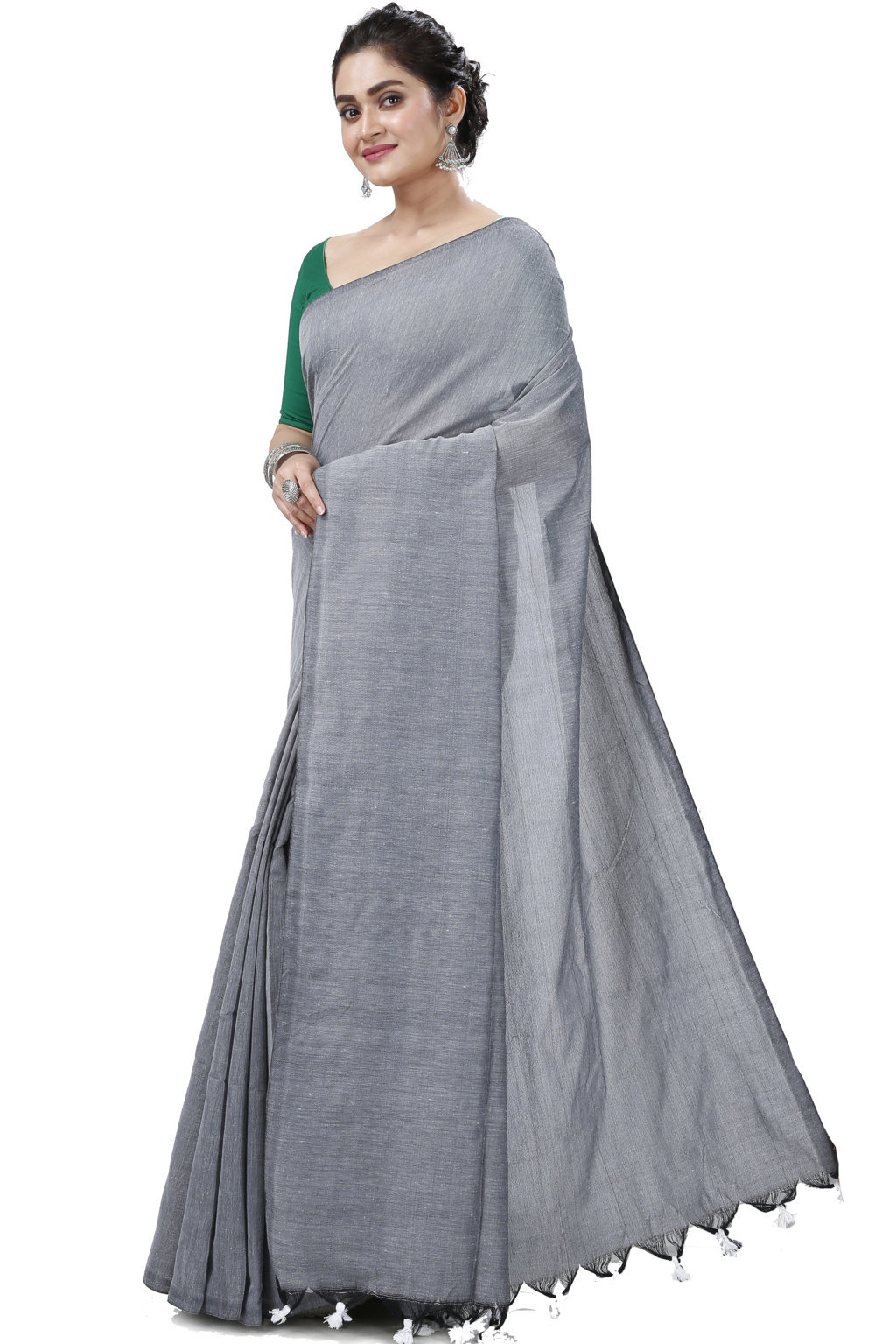 Grey Pure Cotton ThanKhadi Hand Loom Saree (5240)
